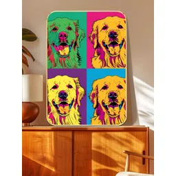 SAF Yellow & Orange Pop Art Golden Retriever Printed MDF Wooden Wall Art-picture-28