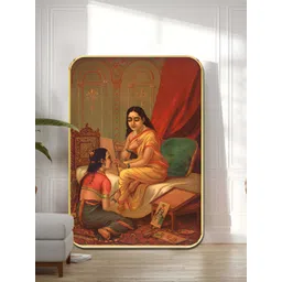 SAF Yellow & Orange Vintage Indian Queen & Attendant Wooden Wall Art-picture-35