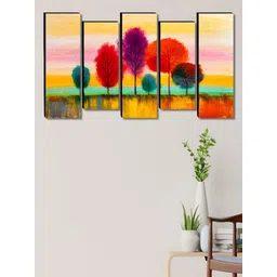 SAF Yellow & Red 5 Pieces Tree Floral And Botanical Wooden Wall Arts-picture-38