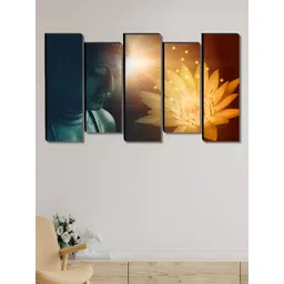 SAF Yellow & Teal Green 5 Piece Buddha Religious Canvas Wall Arts-picture-12