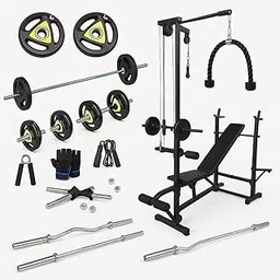 SAFECO FITNESS 10KG -100KG Rubber Weight Plates Combo, Home Gym Combo, 5Ft Plain and 3Ft Curl Barbell Rods (23mm), Pair of Steel Dumbbell Rod & Accessories (50, Kilograms)-picture-16