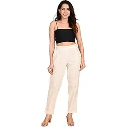safed dhaga Women’s Solid Straight Fit Cotton Trousers | Slim Fit | Trousers for Women | Casual & Office Wear Bottom for Daily-picture-10