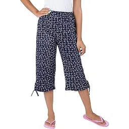 SAFESHOP - (Pack of 1) Women's Cotton Capri Night Pyjamas Nightwear Capri for Girls and Women Printed 3/4 Pyjama, Free Size (fits from 28-36 inches Waist), Prints May Vary (Assorted Colours) ZZ-picture-17