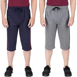 SAFESHOP (Pack of 2) Mens Cotton Three by Fourth, 3/4, Capri, Three Quarter - Comfort wear - Free Size (fits from 28 to 42 inches Waist) Model 120-K-image-4
