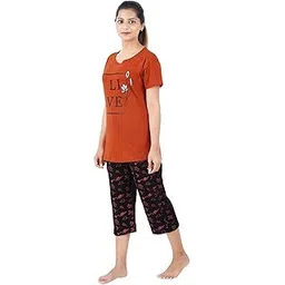 SAFESHOP - Women's Cotton Printed Top and All Over Print Capri Pyjama Set/Pajama Night Suit Set/Sleep wear Set/Loungewear Set-New Model -EE-24-picture-14