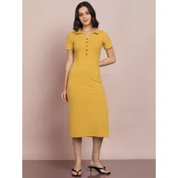 SAFFE Shirt Coller Striped A-Line Midi Dress-picture-39