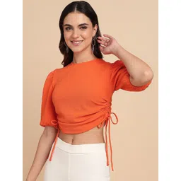 SAFFE Women Round Neck Puff Sleeves Crop Top-picture-25