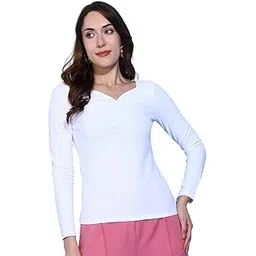 saffe Women's Casual Top Body Fited Textured Full Sleeve Sweatheart Neck_White-picture-11