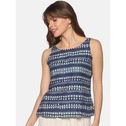 Saffron Threads Blue Geometric Print Indigo Pure Cotton Top-picture-29