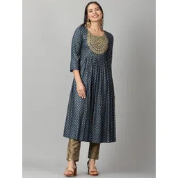 Saffron Threads Ethnic Motifs Gold Printed Empire Kurta-picture-32