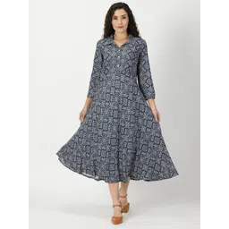 Saffron Threads Ethnic Motifs Printed Pure Cotton A-Line Midi Dress-picture-18