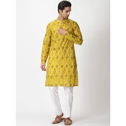 Saffron Threads Men Yellow Ikat Printed Kurta-picture-32