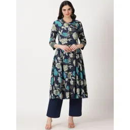 Saffron Threads Navy Floral Print Anarkali Kurta-image-43