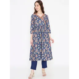 Saffron Threads Paisley Printed Mirror Work Pure Cotton Angrakha Kurta-image-19