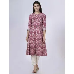 Saffron Threads Pink Cotton Printed A-Line Kurta-picture-16