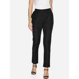 Saffron Threads Women Black Solid Regular Trousers-image-9