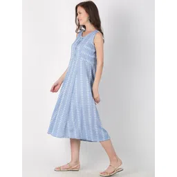 Saffron Threads Women Blue & White Floral Print A-Line Dress image 3