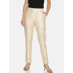 Saffron Threads Women Off-White Regular Fit Rayon Slub Trousers-image-44