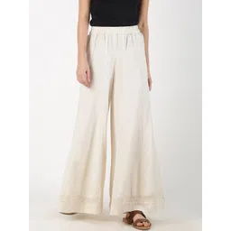 Saffron Threads Women Off-White Solid Flared Palazzos-picture-29