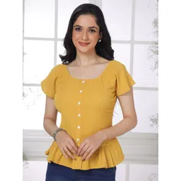 Saffron Threads Women Solid Square Neck Peplum Top-picture-26