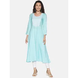 Saffron Threads Women Turquoise Blue Embroidered Thread Work Kurta-picture-15