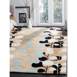 Safiya Carpet Beige & Black Floral Hand-Tufted Woollen Contemporary Carpet-picture-10