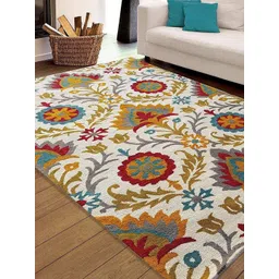 Safiya Carpet Beige & Green Floral Woollen Carpets-picture-14