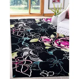 Safiya Carpet Black Floral Hand-Tufted Woollen Carpets-picture-34