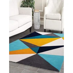 Safiya Carpet Blue & Black Geometric Hand-Tufted Woollen Traditional Carpet-picture-16