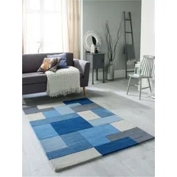 Safiya Carpet Blue & White Geometric Woollen Carpets-picture-33