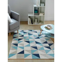 Safiya Carpet Blue & White Geometric Woollen Carpets-picture-38