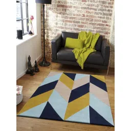 Safiya Carpet Blue Geometric Hand-Tufted Woollen Carpets-picture-36