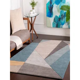 Safiya Carpet Green Geometric Hand-Tufted Woollen Carpets-picture-29