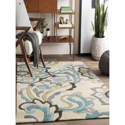 Safiya Carpet Grey Floral Printed Hand-Tufted Woollen Carpets-picture-29