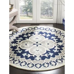 Safiya Carpet Navy Blue & Grey Ethnic Motifs Woollen Carpet-picture-36