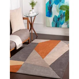 Safiya Carpet Orange Geometric Hand-Tufted Woollen Carpets-picture-11