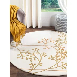 Safiya Carpet White & Gold Toned Floral Printed Woollen Regular Carpet-picture-22