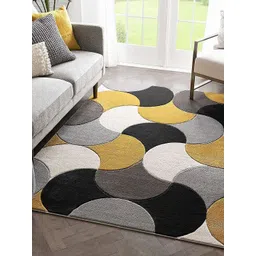 Safiya Carpet Yellow & Black Geometric Hand-Tufted Woollen Traditional Carpet-picture-17