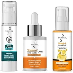 saga sagi Vit C combo (Radiant C Trio Combo) 20% Vit C with 1% Hyaluronic Acid Face Serum, Natural Sunscreen and Face wash-picture-42