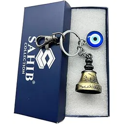sahib collection Guardian Belll KeyChain Tibetan Belll Key Chain Temple Belll with Evil Eye & Black Hook Metal Keyring Good Luck Negative Energy Protection (Pack-1)-picture-19