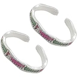 sahiba gems Pure Silver/Chandi Light Weight Toe Rings/Chutki with Multi Color Stone Cz For Women-picture-30