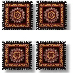 SAI Comfort Traditional Pooja Mat for Home Mandir | Soft Prayer Rug 24 x 28 Inch | Decorative Puja Aasan for Meditation, Temple, Sitting & Religious Use (Brown, Pack of 4)-picture-18