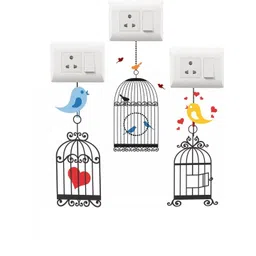Sai Designs Set Of 3 Black & Red Birds In Cage Printed Decorative Switch Board Stickers-picture-29