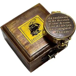 Sailor's Art Go Confidently in The Direction of Your Dreams Quote Personalised Antique Brass Compass 2" with Wooden Box, Unique Gift-Home Decor Item, Camping and Travelling Equipment-picture-14