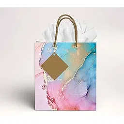 Sainet™ Medium Gift Bags - Blue Pink Marble - Pack of 5 | Paper Bags for Return Gifts, Goodie Bags, Gift Carry Bags with Butter Paper & Thank You Card-image-8