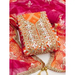 SAINOOR Bandhani Printed Gotta-Patti Organza Semi-Stitched Dress Material-picture-38