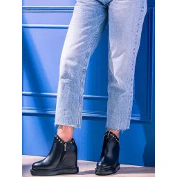 Saint G Emily Black Leather Inner Wedge Heel Ankle Boots-picture-24