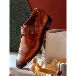 Saint G Men Tan Solid Leather Formal Monk Brogues-picture-27