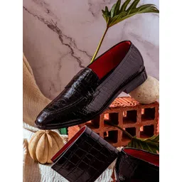 Saint G Mens Croco Embossed Black Leather Textured Formal Shoes-picture-11