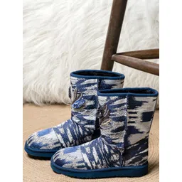 Saint G Women Blue Hand Embroidered Italian Fabric Snug Boots-picture-25